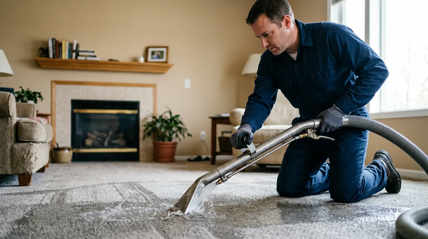 Water damage restoration technician working near Eldridge, IA